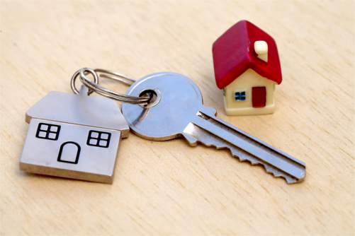 A key on a house key ring