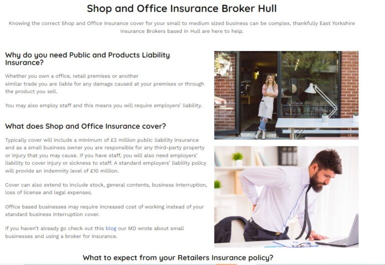 Shop and Office Website updating insurance