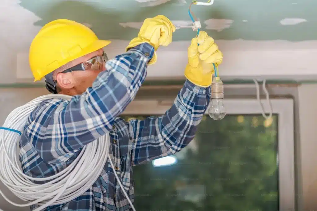 Electrician working on light